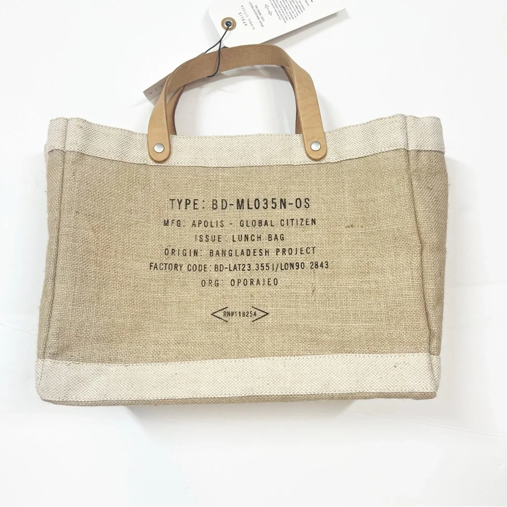 NWT Magnolia Waco Script Burlap and Leather Market Tote by Joanna Gaines - Picture 3 of 5